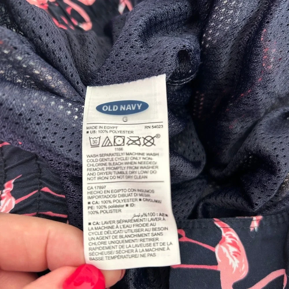 Old Navy Mens‎ Navy Blue Pink Flamingo Drawstring Swim Shorts with Pockets Beach